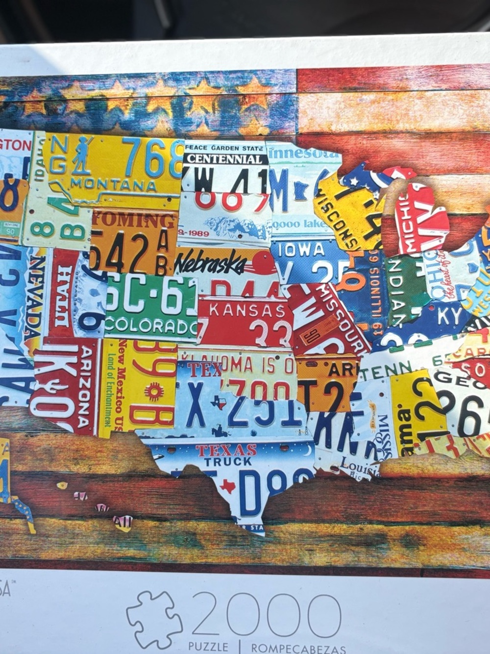 2000-Piece USA License Plate Map Puzzle - Multicolor